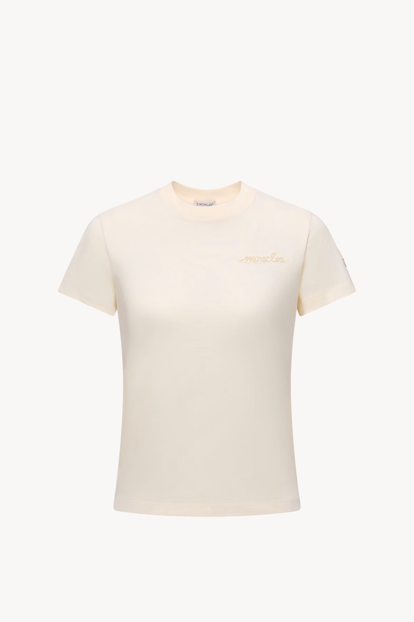 Beaded Logo Cotton T-Shirt Women White Moncler 2